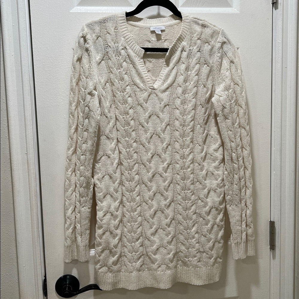 J. JILL CHENILLE Ivory V-Neck Cable Knit Sweater SIZE Small (Tall)